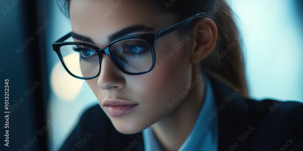 Fototapeta premium Woman looking out window with glasses