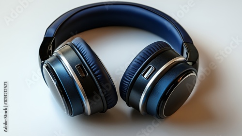 Blue headphones on white background.