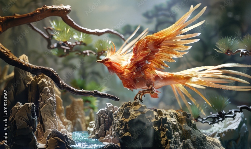 Obraz premium Elegant Phoenix Rejuvenation Display, 4K hyperrealistic photo