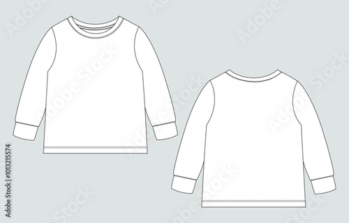 T shirt tops technical drawing fashion flat sketch vector illustration template for baby girls