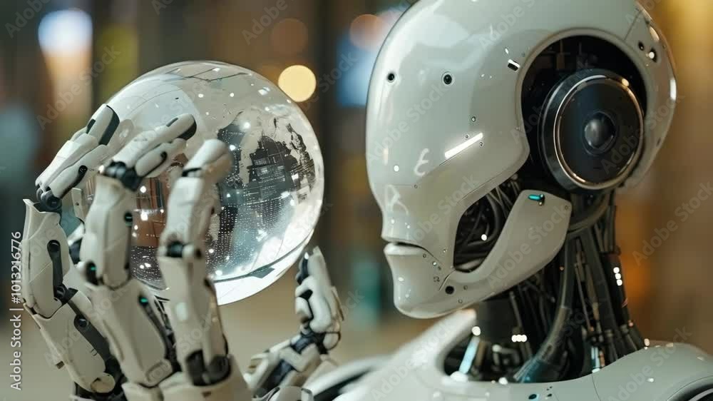 video of splendid fortune teller ai robot is gazing into the future using a mystical crystal ball video of splendid fortune teller ai robot is gazing into the future using a mystical crystal ball