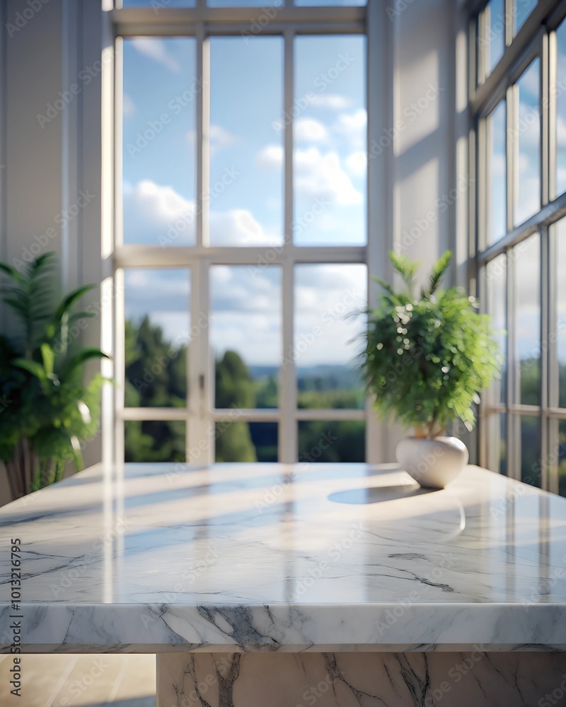 in the foreground close-up of a white marble textured table, in the background blurred background there are large windows with a beautiful view and a houseplant on the table and windowsill
in the foreground close-up of a white marble textured table, in the background blurred background there are large windows with a beautiful view and a houseplant on the table and windowsill