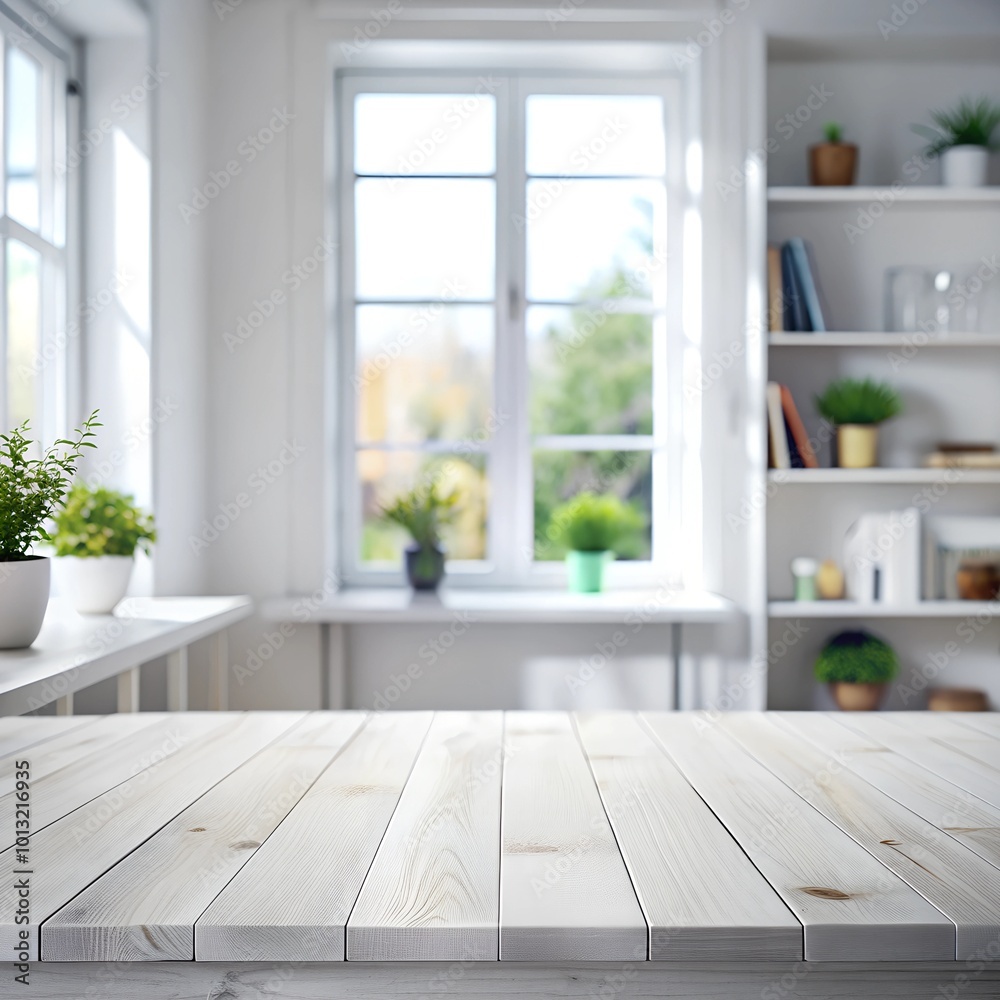 In the foreground there is a close-up of a white wooden table, in the background there is a blurred background of the room interior
In the foreground there is a close-up of a white wooden table, in the background there is a blurred background of the room interior