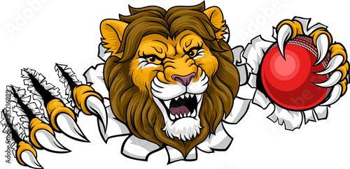 A lion with a cricket ball animal sports team mascot