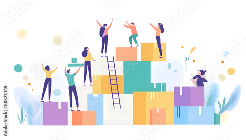 Teamwork Concept Illustration with People Organizing Documents and Boxes design