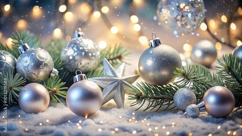 This Christmas background highlights a silver ornament and twinkling stars, crafting a cheerful holiday aesthetic ideal This Christmas background highlights a silver ornament and twinkling stars, crafting a cheerful holiday aesthetic ideal