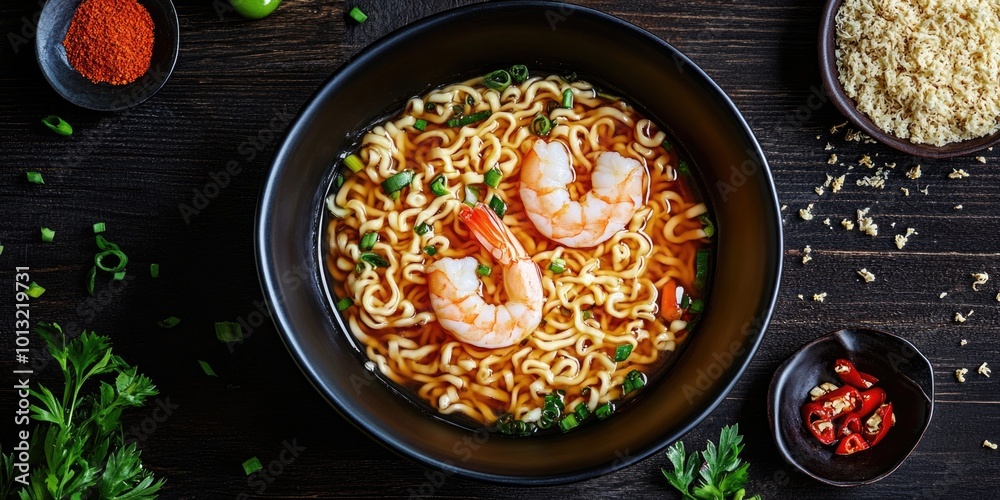 Shrimp and vegetable noodle dish Shrimp and vegetable noodle dish