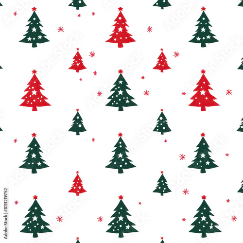 Red and Green Christmas Trees Seamless Pattern