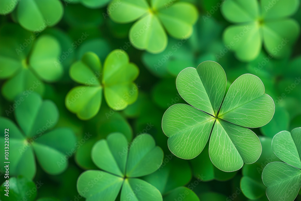 A close up of a green clover with a leafy stem A close up of a green clover with a leafy stem