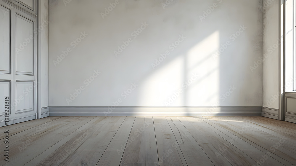Rendering of a white wall view, illustration of an antique wooden floor interior, White empty room interior. The inside of the background. Nordic house interior.empty wall for writing Rendering of a white wall view, illustration of an antique wooden floor interior, White empty room interior. The inside of the background. Nordic house interior.empty wall for writing