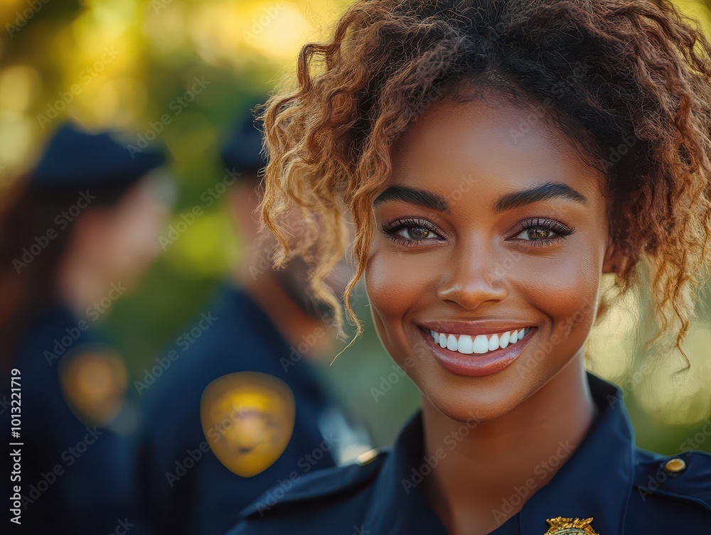 a smiling black female police officer engaging in conversation with her colleagues showcasing teamwork and camaraderie in a professional law enforcement setting a smiling black female police officer engaging in conversation with her colleagues showcasing teamwork and camaraderie in a professional law enforcement setting