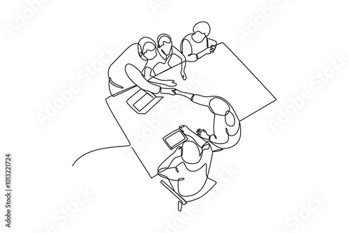 simple continuous line drawing of a company makes a deal in a project. Conference minimalist concept. Business minimalist concept. Simple line, vector.