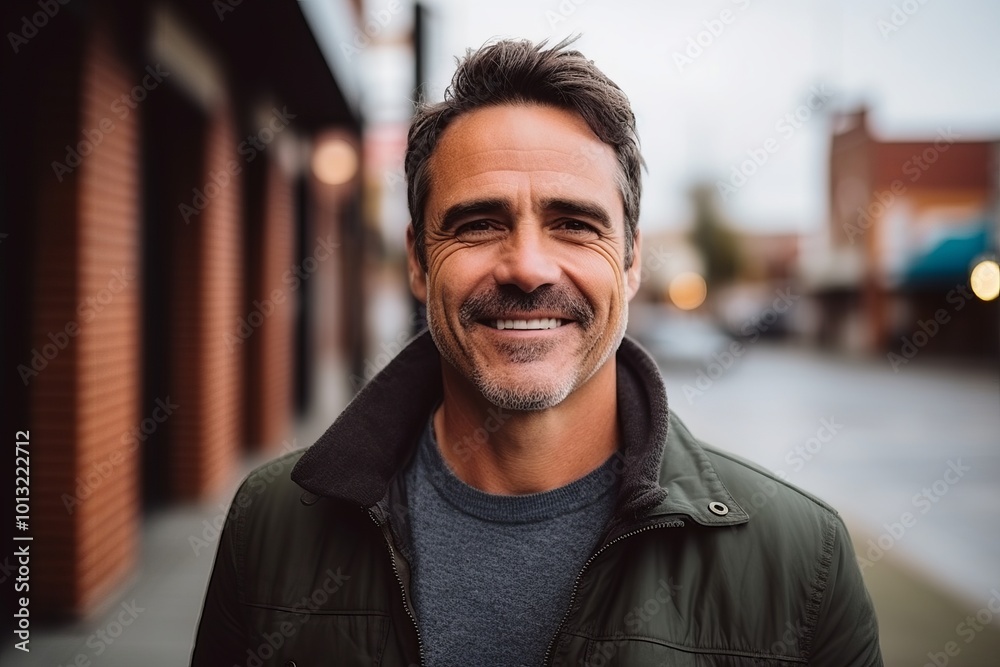Portrait of a handsome middle-aged man smiling at the camera outdoors Portrait of a handsome middle-aged man smiling at the camera outdoors