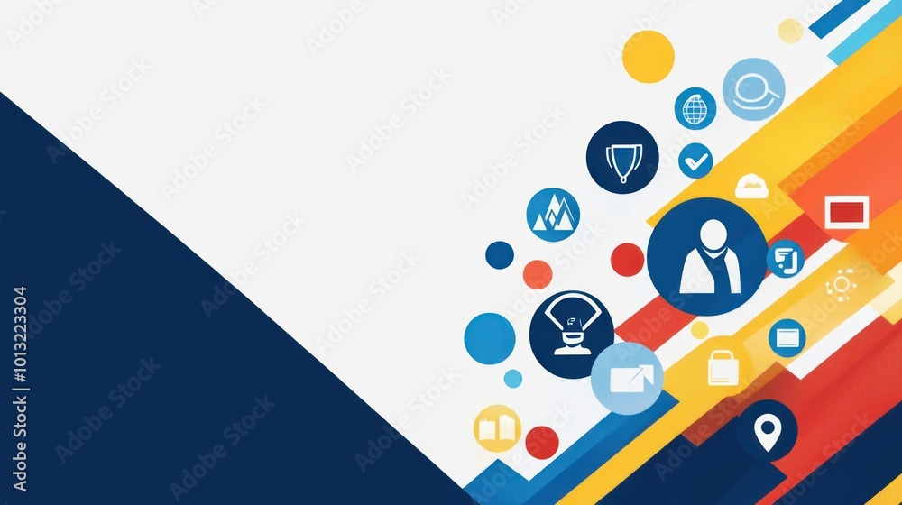 Abstract Design with Colorful Geometric Shapes and Icons Representing Success, Innovation, and Progress. Abstract Design with Colorful Geometric Shapes and Icons Representing Success, Innovation, and Progress.