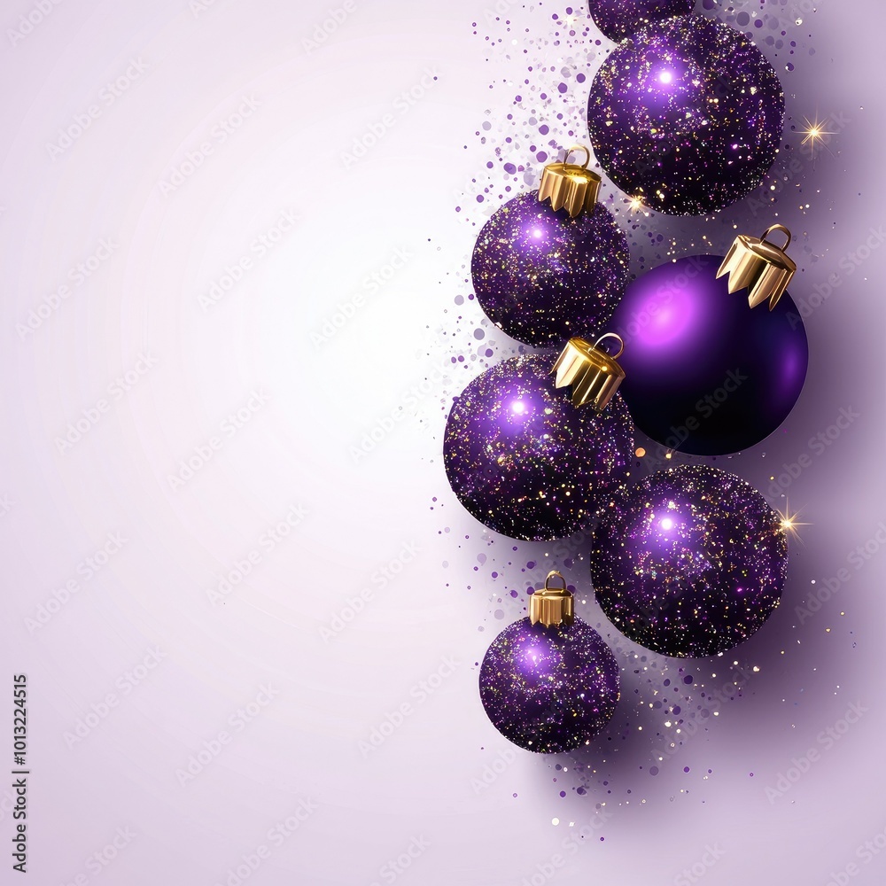 Abstract banner with purple Christmas balls background