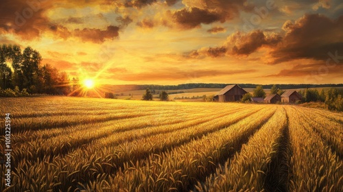 Golden Fields of Sunset Harmony and Rustic Solace photo