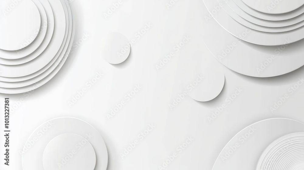 Obraz premium Abstract white background with overlapping circles in a minimalist style.