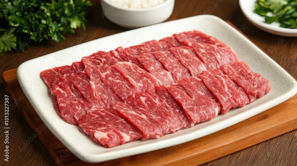 Freshly Sliced Raw Beef for Cooking Preparation Freshly Sliced Raw Beef for Cooking Preparation
