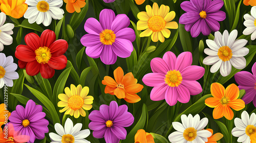 Seamless pattern with bright spring flowers 