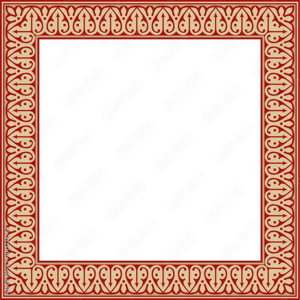 Vector gold with red Arabic national square ornament. Ethnic rectangle, frame of eastern peoples. Persian painting Vector gold with red Arabic national square ornament. Ethnic rectangle, frame of eastern peoples. Persian painting