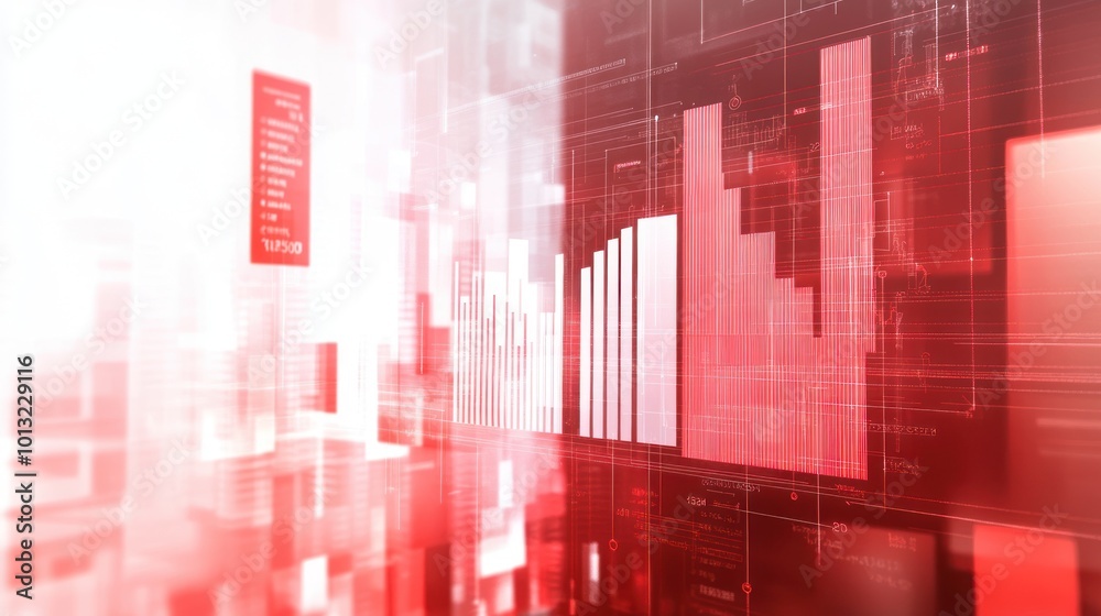 Abstract Red and White Digital Graphic with Data Visualization - A Modern, Futuristic Design. Abstract Red and White Digital Graphic with Data Visualization - A Modern, Futuristic Design.