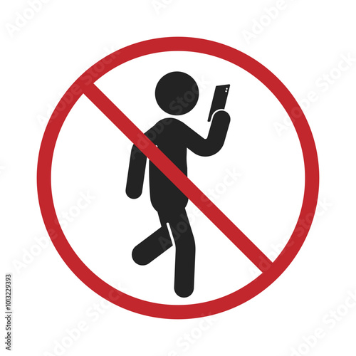 Isolated prohibition sign of do not user cellular phone with pictogram illustration man walk and hold cellphone