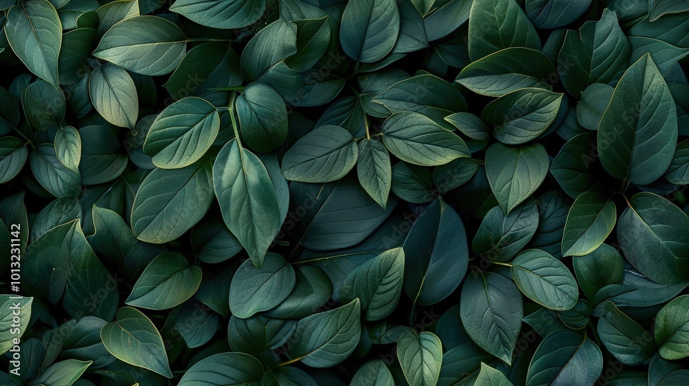 Close-up of a tiny leaf wall, overlapping leaves creating a dense, textured surface, rich greens perfect for eco-friendly themes.