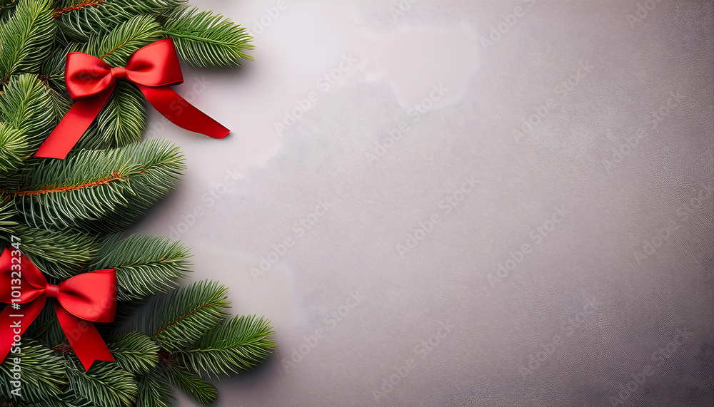 Christmas banner with pine and red bows Christmas banner with pine and red bows