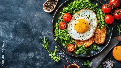 Delicious Breakfast Plate with Fried Egg and Vegetables