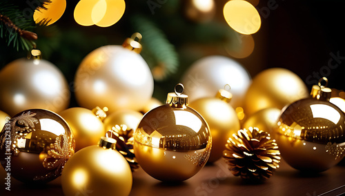 golden christmas decorations adding touch elegance holiday settings photo