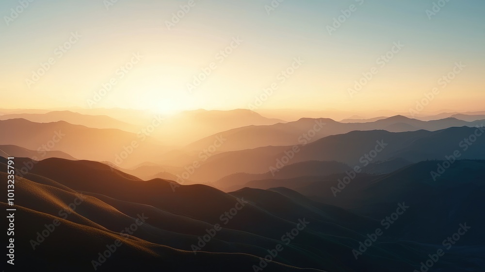 Fototapeta premium Serene Panoramic Mountain Range at Sunrise