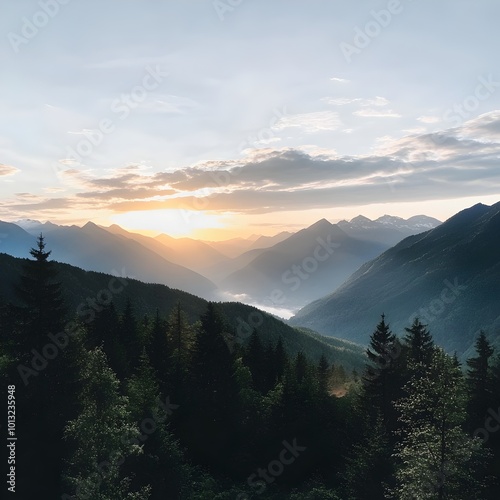 Breathtaking Mountain Landscape with Stunning Sunset Sky