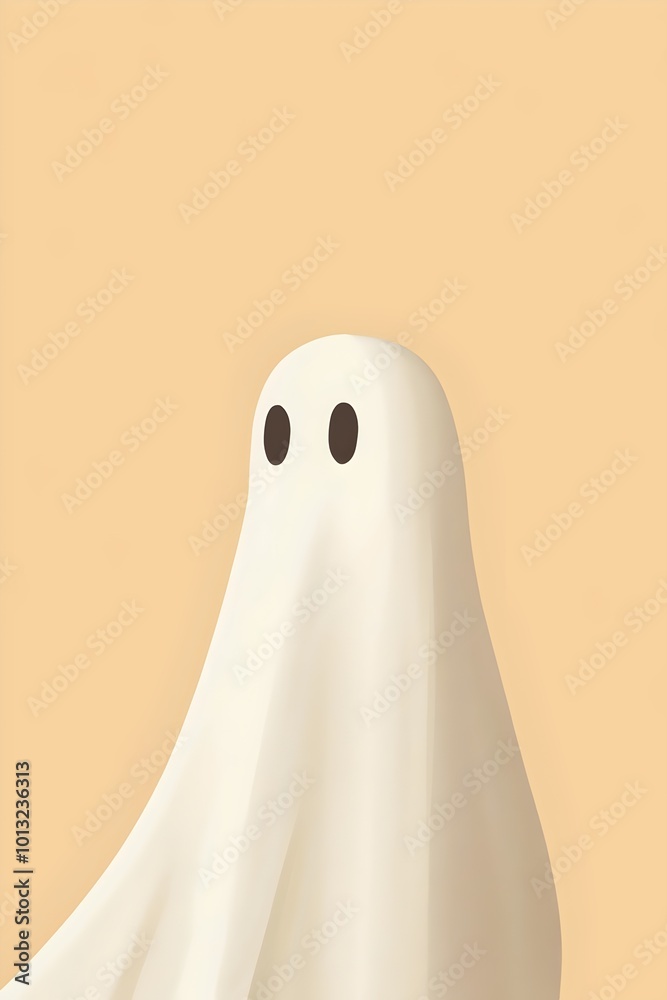 A friendly ghost with big eyes floats against a pale orange background. Perfect for a spooky Halloween design. A friendly ghost with big eyes floats against a pale orange background. Perfect for a spooky Halloween design.