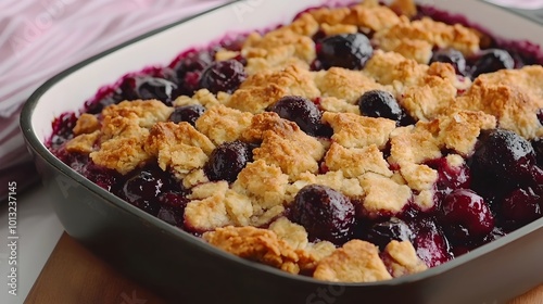 Vegan Cherry Crumble in Skillet with Cinematic Lighting and Vibrant Colors