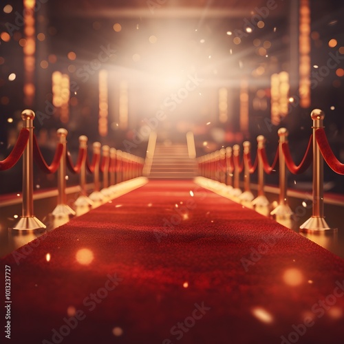 Glamorous red carpet background with depth of field effect for exclusive Hollywood event or awards ceremony