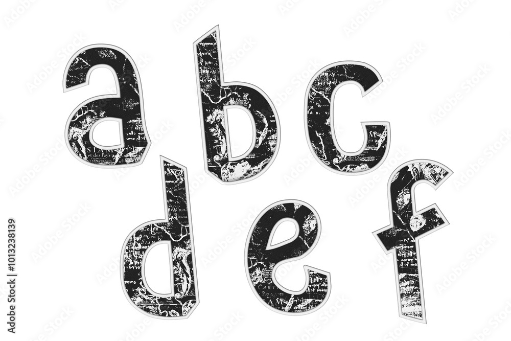 Fototapeta premium Leather Latin letters with vintage pattern. Scrapbook elements isolated set 1