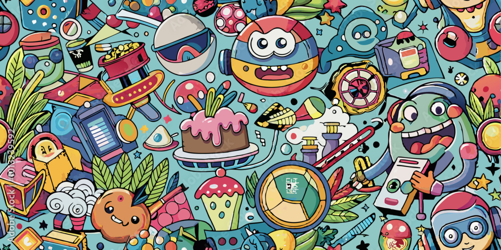 Fototapeta premium pattern with food and cartoon