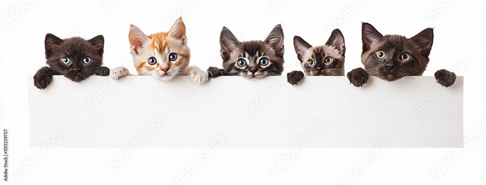 Cats Peeking from Behind a White Background Cats Peeking from Behind a White Background