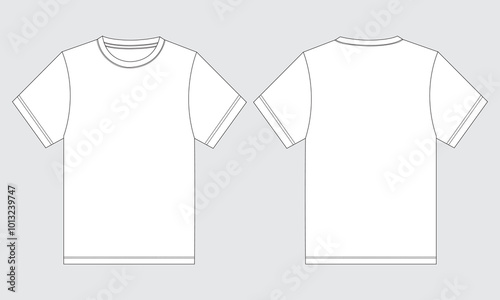 Short sleeve t shirt technical drawing fashion flat sketch vector illustration template front and back views