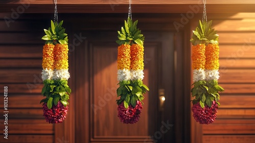 Traditional Indian Floral Decoration Hanging at Entrance. photo