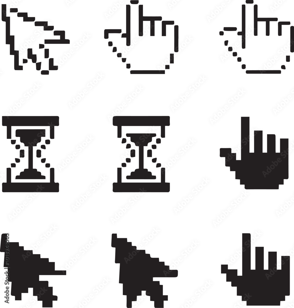 arrow icon set Cursor icons set and Computer curser vector icon Pointing sign Curser silhouette vector art of illustration