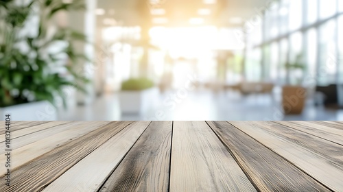 Wooden Tabletop with Blurred Background of a Modern Lobby