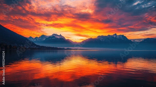 Lake Sunset with Mountains