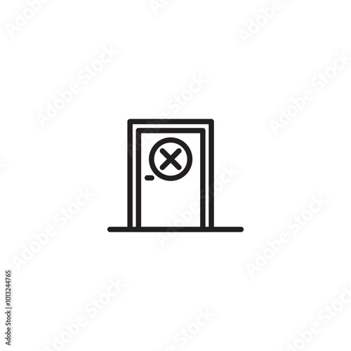 Door with X icon. Closed door symbol. Door with a cross.