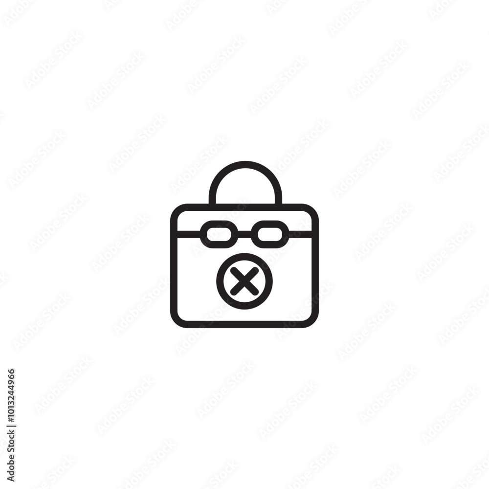 Briefcase with X icon. Broken briefcase. Damaged luggage. Business failure. Briefcase icon. Briefcase with X icon. Broken briefcase. Damaged luggage. Business failure. Briefcase icon.