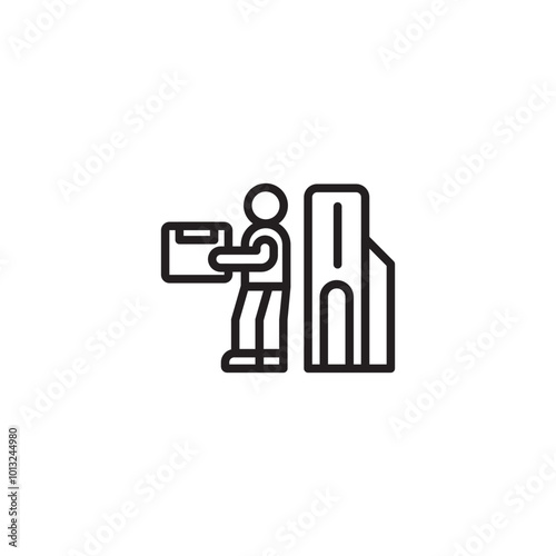 Delivery person with package. Courier holding box. Man delivering parcel. Delivery icon.