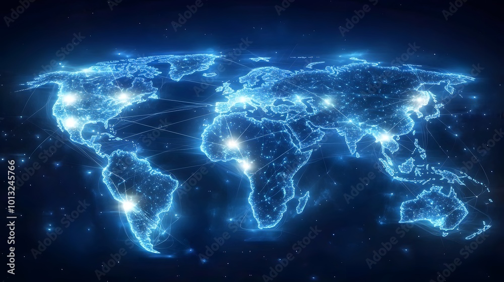 Obraz premium Glowing world map with global network connections