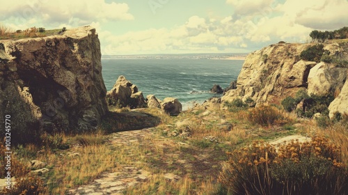 Weathered Coastline Meets Ancient, Weathered, Rocky Horizon photo