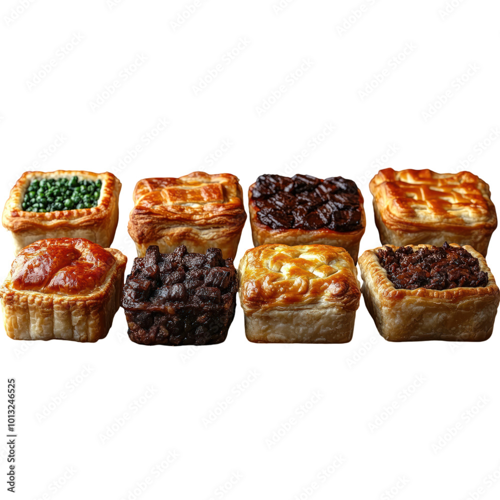 Assortment of Delicious Mini Pies Isolated on Transparent Background Assortment of Delicious Mini Pies Isolated on Transparent Background