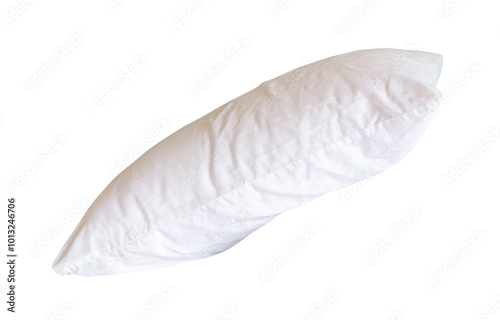 White pillow without case after guest's use in hotel or resort room isolated on white background with clipping path, Concept of comfortable and happy sleep in daily life White pillow without case after guest's use in hotel or resort room isolated on white background with clipping path, Concept of comfortable and happy sleep in daily life